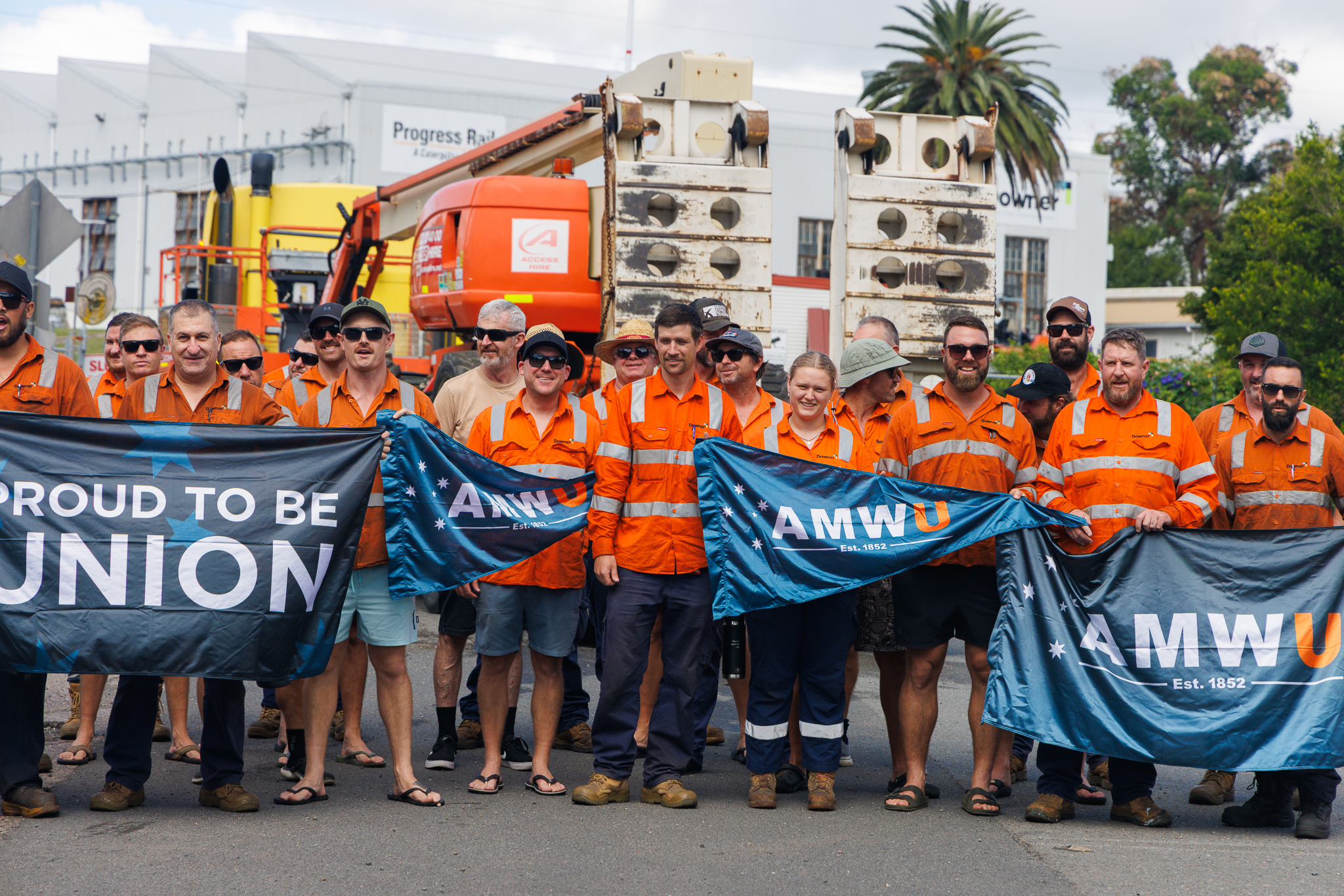 AMWU members chanting together at a Downer rally